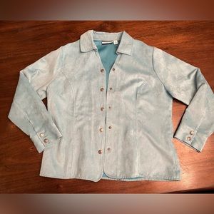 100% polyester shacket style aqua blue
